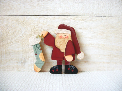Large Vintage Wooden Santa Brooch 51820