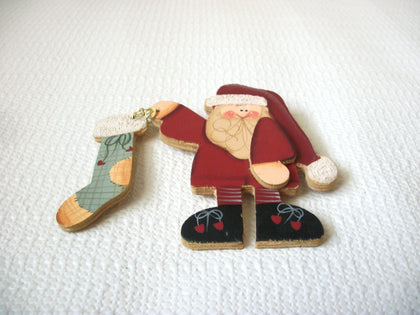 Large Vintage Wooden Santa Brooch 51820
