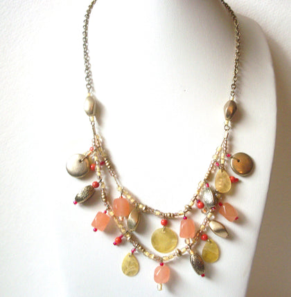 Vintage Coldwater Creek Charms Shell Glass Necklace  112520