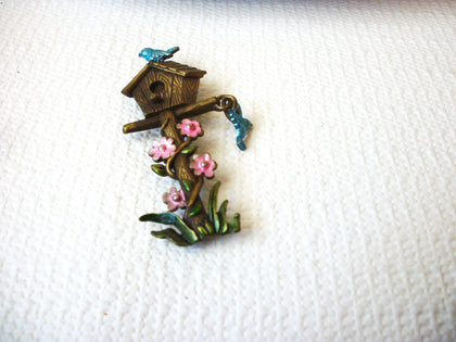 Enameled Birdhouse Brooch Pin 121416