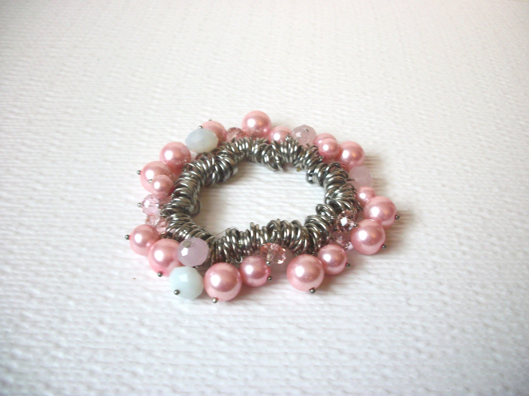 Vintage Pink White Glass Pearl Bracelet 112320