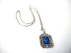Retro Silver Toned Blue Stone Pendant Necklace 112520