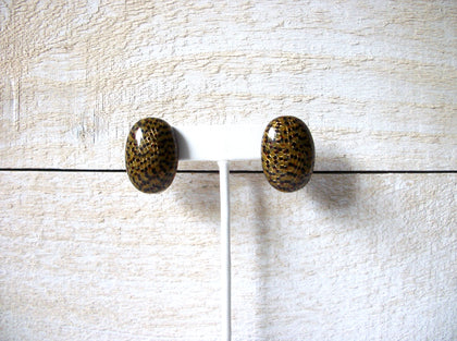 Vintage 1950 Olive Gold Burgundy Old Plastic Earrings 52020