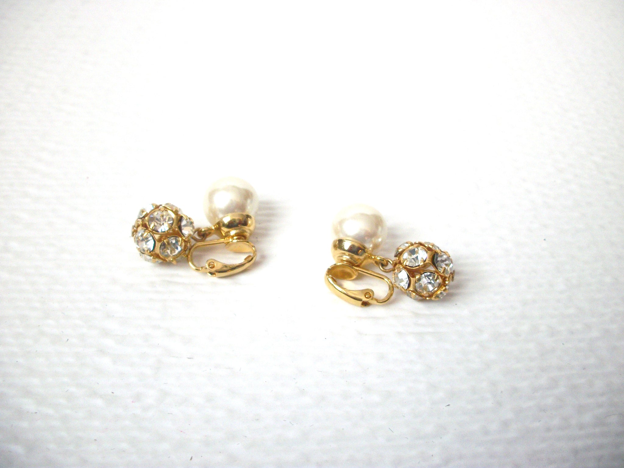 Vintage Rhinestone Faux Pearl Earrings 112620