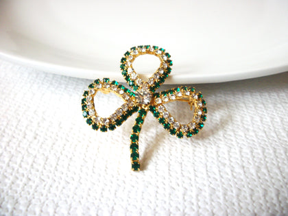 Vintage Prong Set Rhinestones Clover Good Luck Brooch 41020