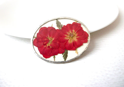 Vintage Red Dried Flower Glass Brooch Pin 112620