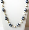 Vintage 1950s Blue White Old Plastic Beads Necklace 112720