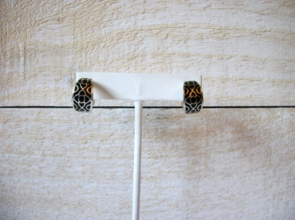 Retro Smaller Silver Black Hoop Earrings 52320
