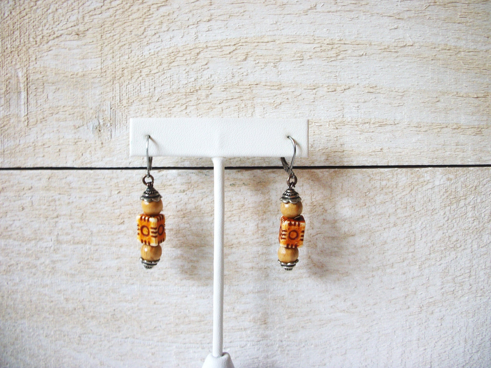 Bohemian Carved Wood Earrings 52320