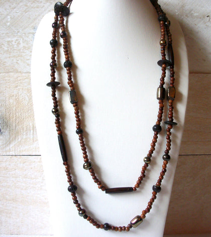 Bohemian Distressed Wood Necklace 52420