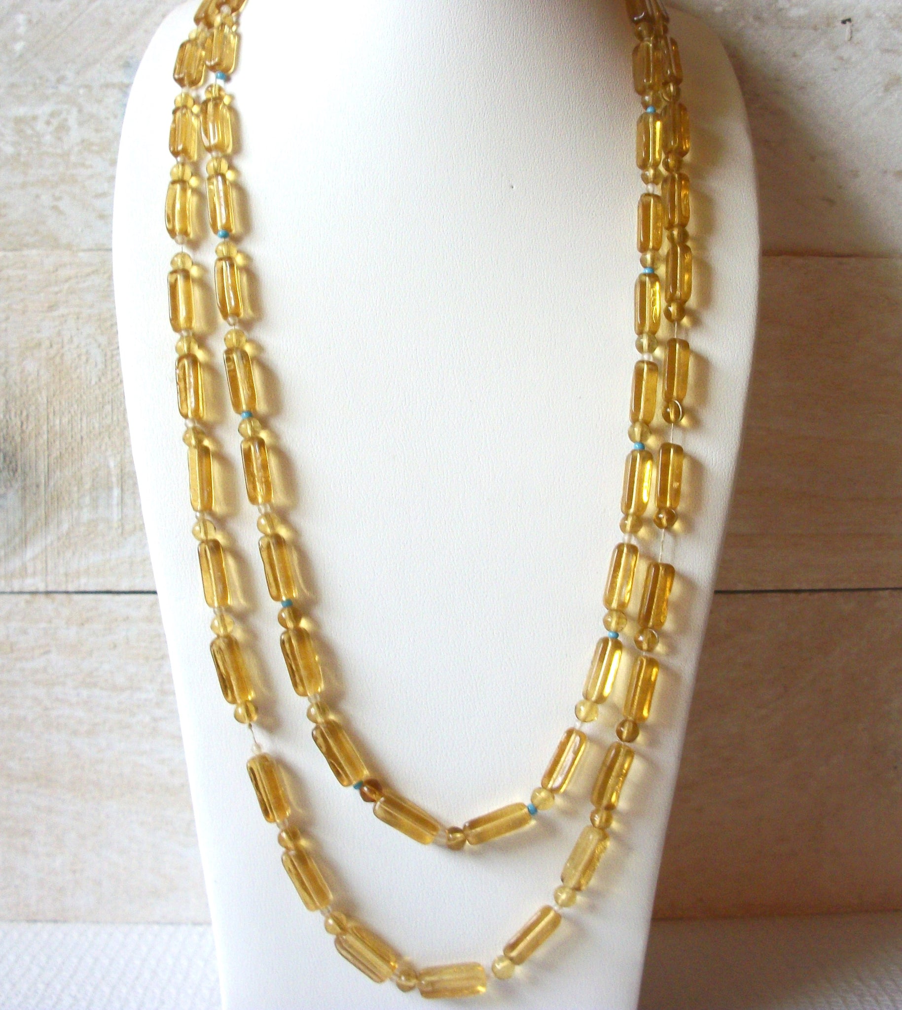1950s Vintage Amber Gold Glass Necklace 52420