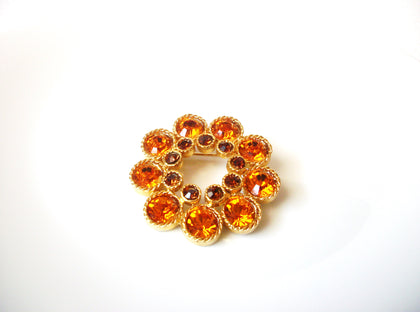 Vintage Orange Burst Rhinestone Brooch Pin 112920
