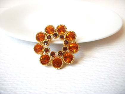 Vintage Orange Burst Rhinestone Brooch Pin 112920