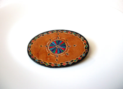 Hand Made Native American Leather Brooch Pin 112920