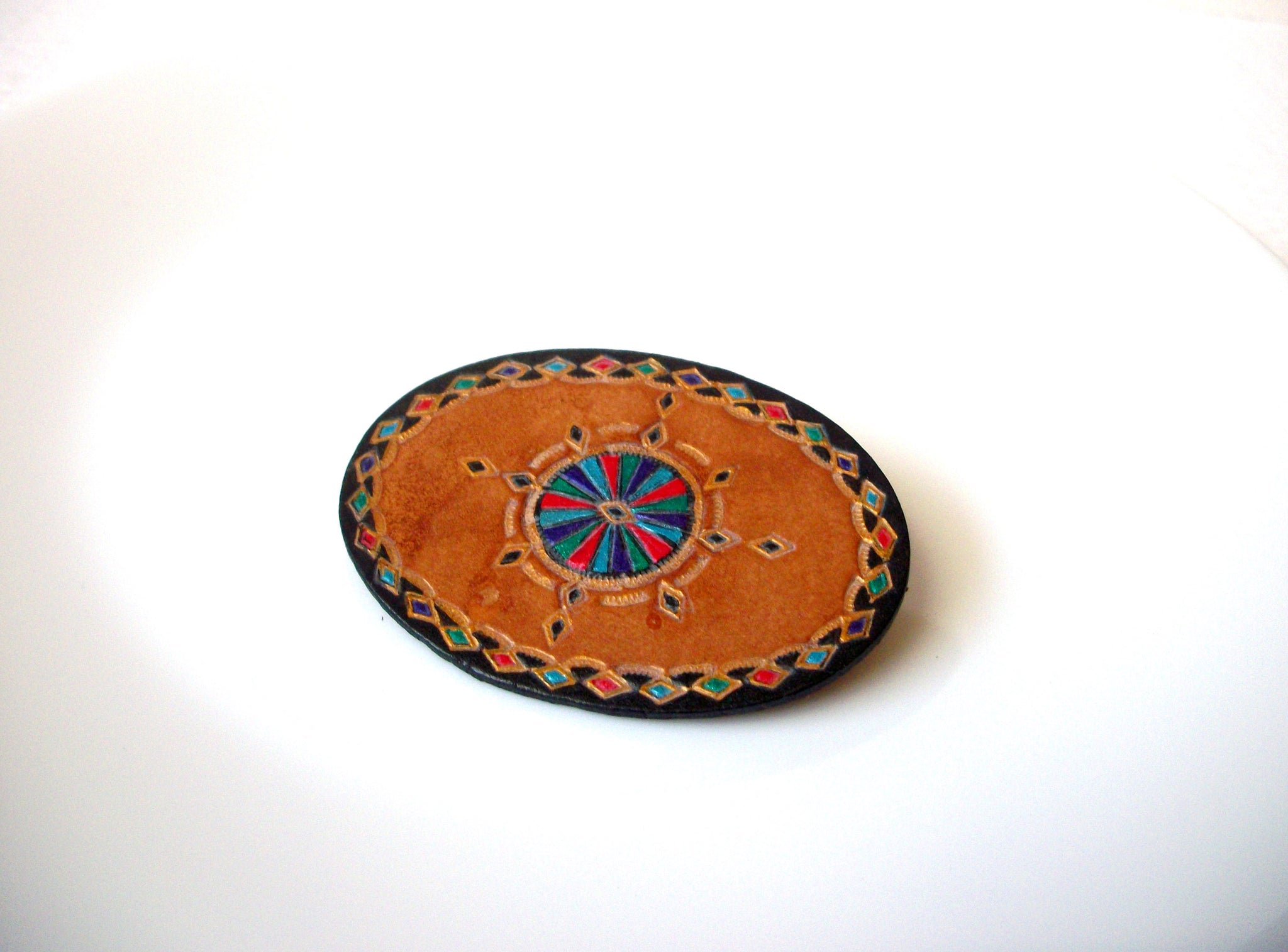 Hand Made Native American Leather Brooch Pin 112920