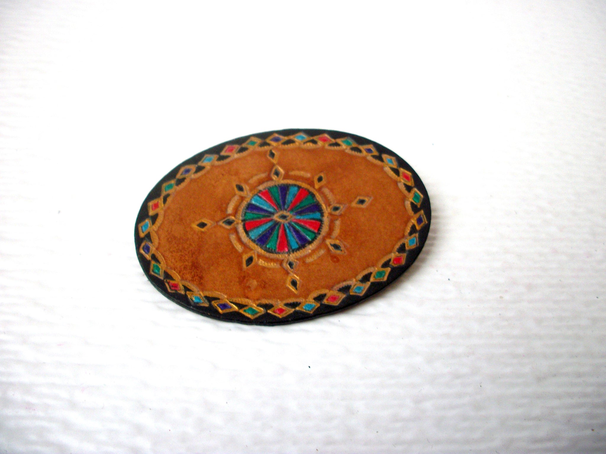 Hand Made Native American Leather Brooch Pin 112920