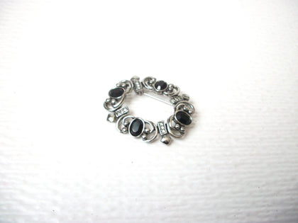 Vintage Black Rhinestone Ornate Brooch Pin 112920
