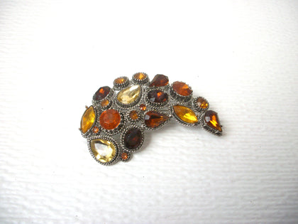 Large Vintage Prong Set Amber Gold Rhinestones Brooch Pin 112920