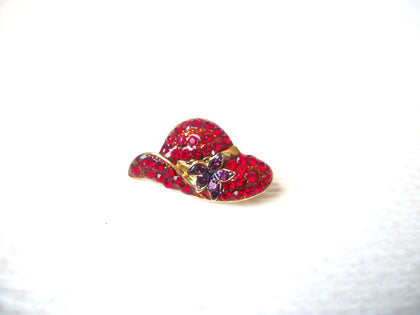Vintage Red Rhinestone Chic Hat Brooch Pin 112920