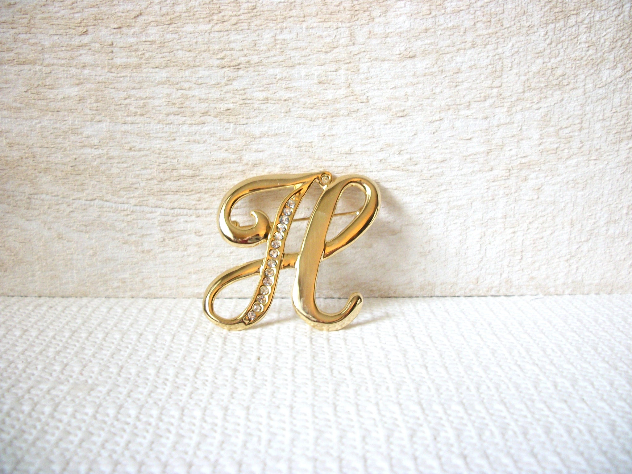 Retro Initial H Rhinestones Brooch 52720