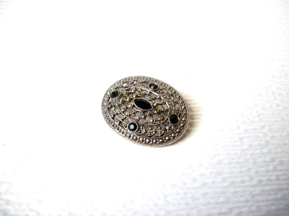 Vintage Art Deco Silver Black Ornate Brooch Pin 112920