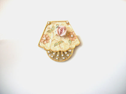 Vintage Victorian Porcelain Rose Pearl Brooch 40220