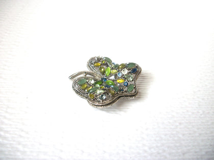 Vintage Green Rhinestone Maple Leaf Brooch Pin 113020