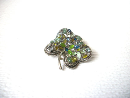 Vintage Green Rhinestone Maple Leaf Brooch Pin 113020