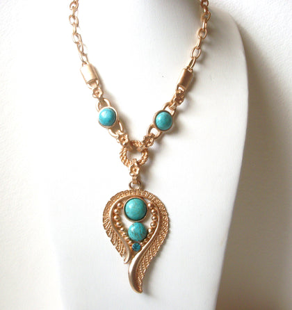 Retro Gold Turquoise Pendant Statement Necklace 113020
