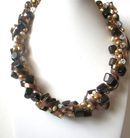 Vintage Glass Hematite Wire Necklace 113020