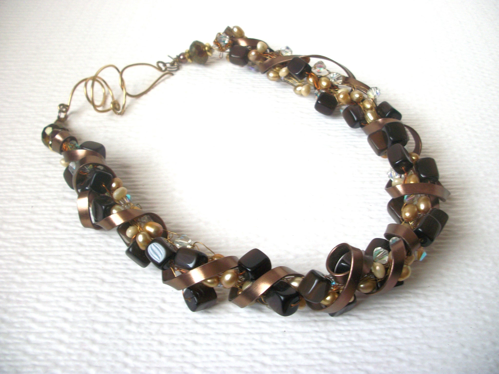 Vintage Glass Hematite Wire Necklace 113020