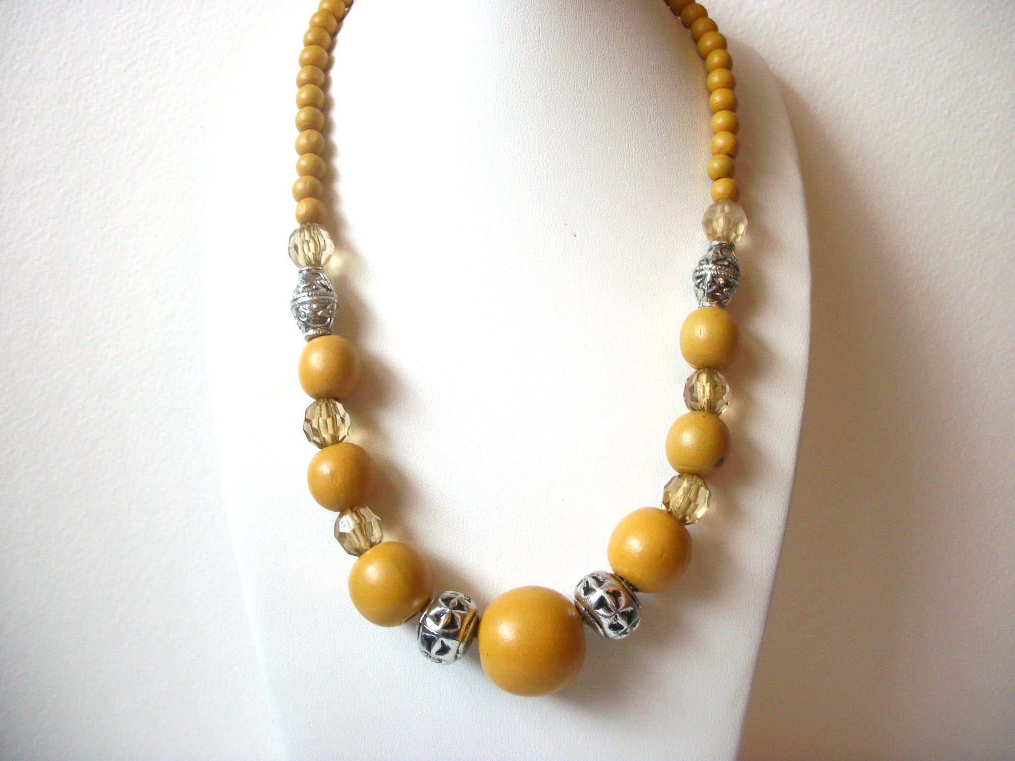 Bohemian Gold Silver Wood Necklace 120120