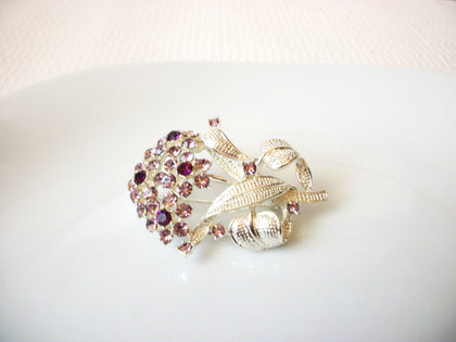 Vintage Floral Light Pink Amethyst Rhinestones Brooch 40220