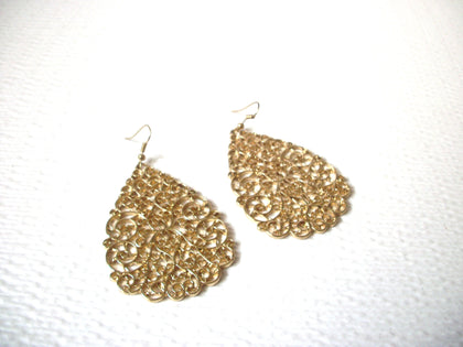 Retro Large Gold Toned Filigree Earrings 120320