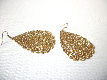 Retro Large Gold Toned Filigree Earrings 120320