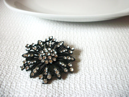 Vintage Black Metal Rhinestones Brooch 40220