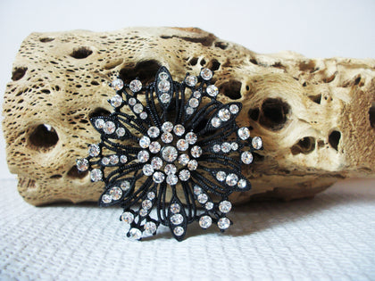 Vintage Black Metal Rhinestones Brooch 40220