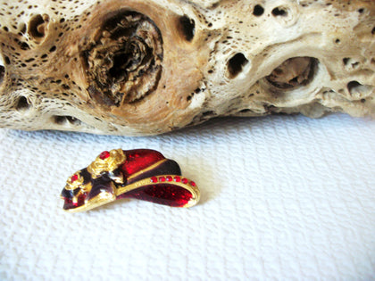 Vintage Enameled Rhinestones Hat Brooch 40220