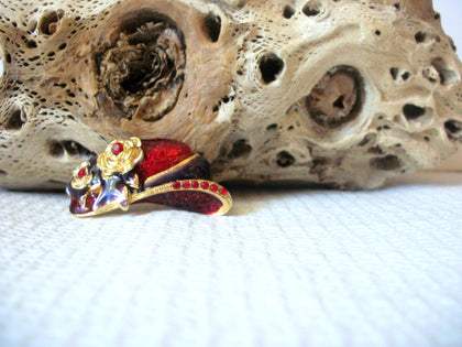 Vintage Enameled Rhinestones Hat Brooch 40220