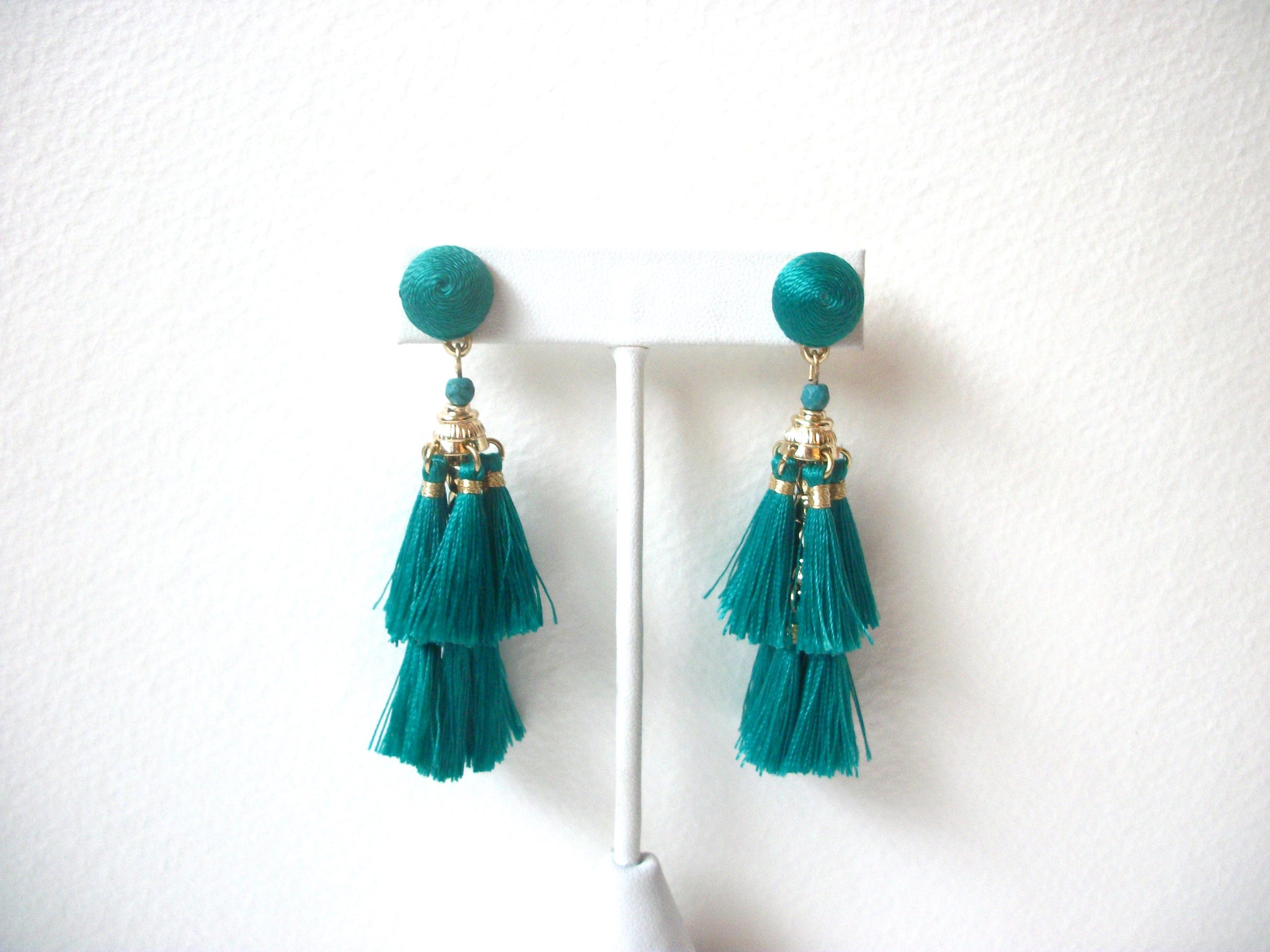 Retro Teal Silk Tassel Earrings 120320