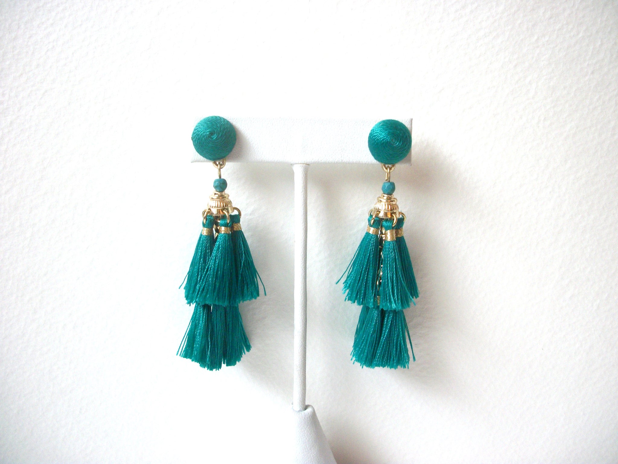 Retro Teal Silk Tassel Earrings 120320