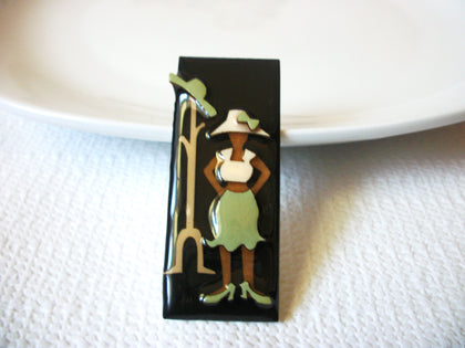 Vintage Pin Lucinda Yates Designs "Woman Pin" Choosing Which Hat to Wear Cute!