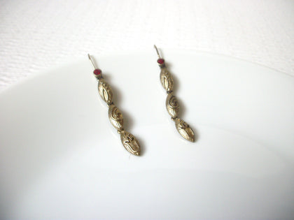 Vintage 1940s Brass Red Rhinestone Earrings 120420