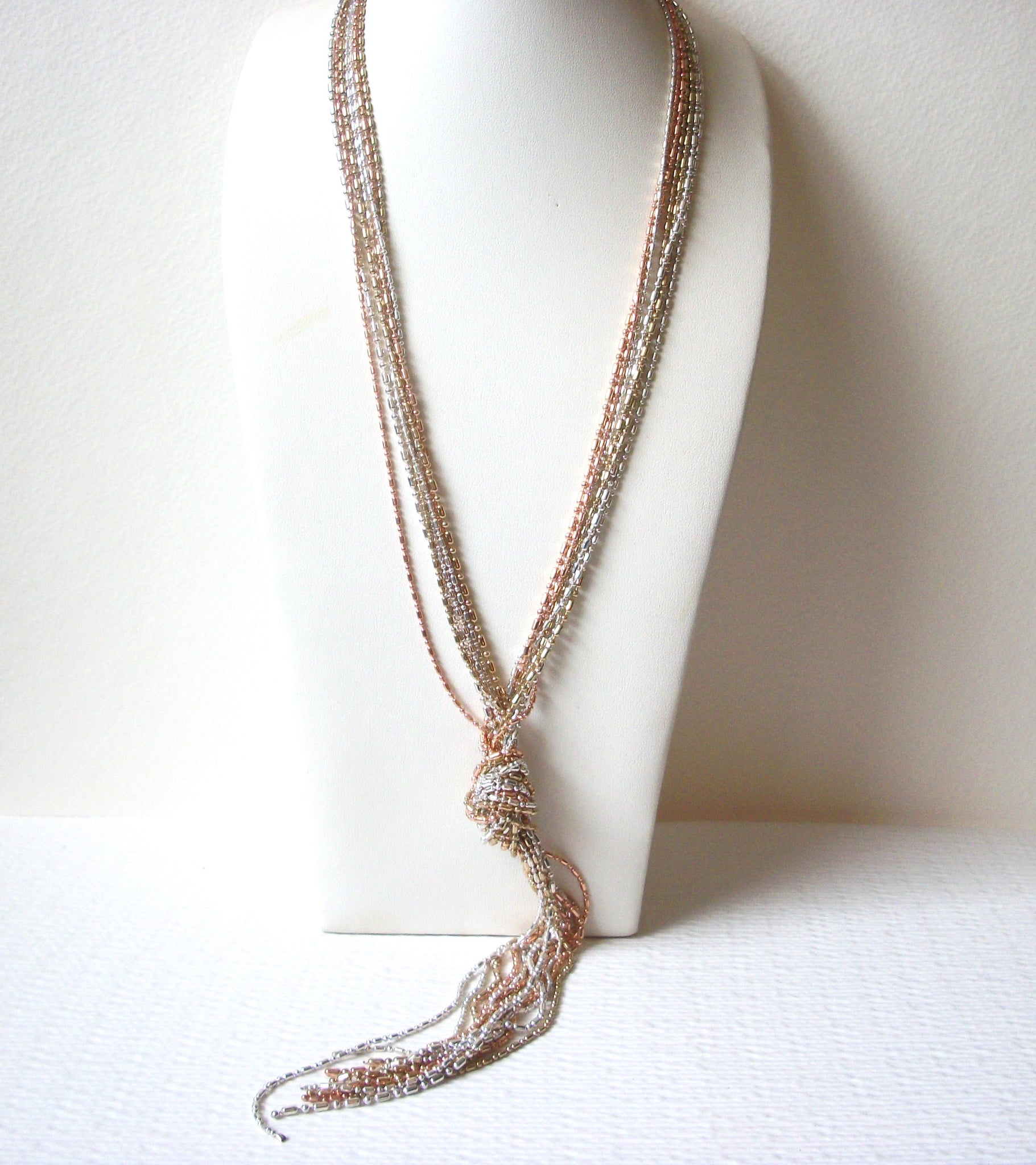 Retro Gold Silver Rose Gold Toned Long Tassel Necklace 120420