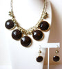 Vintage Gold Brown Statement Set Necklace Earrings 120320