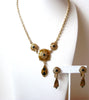 Vintage 1950s Gold Black Necklace Earrings Set 120420