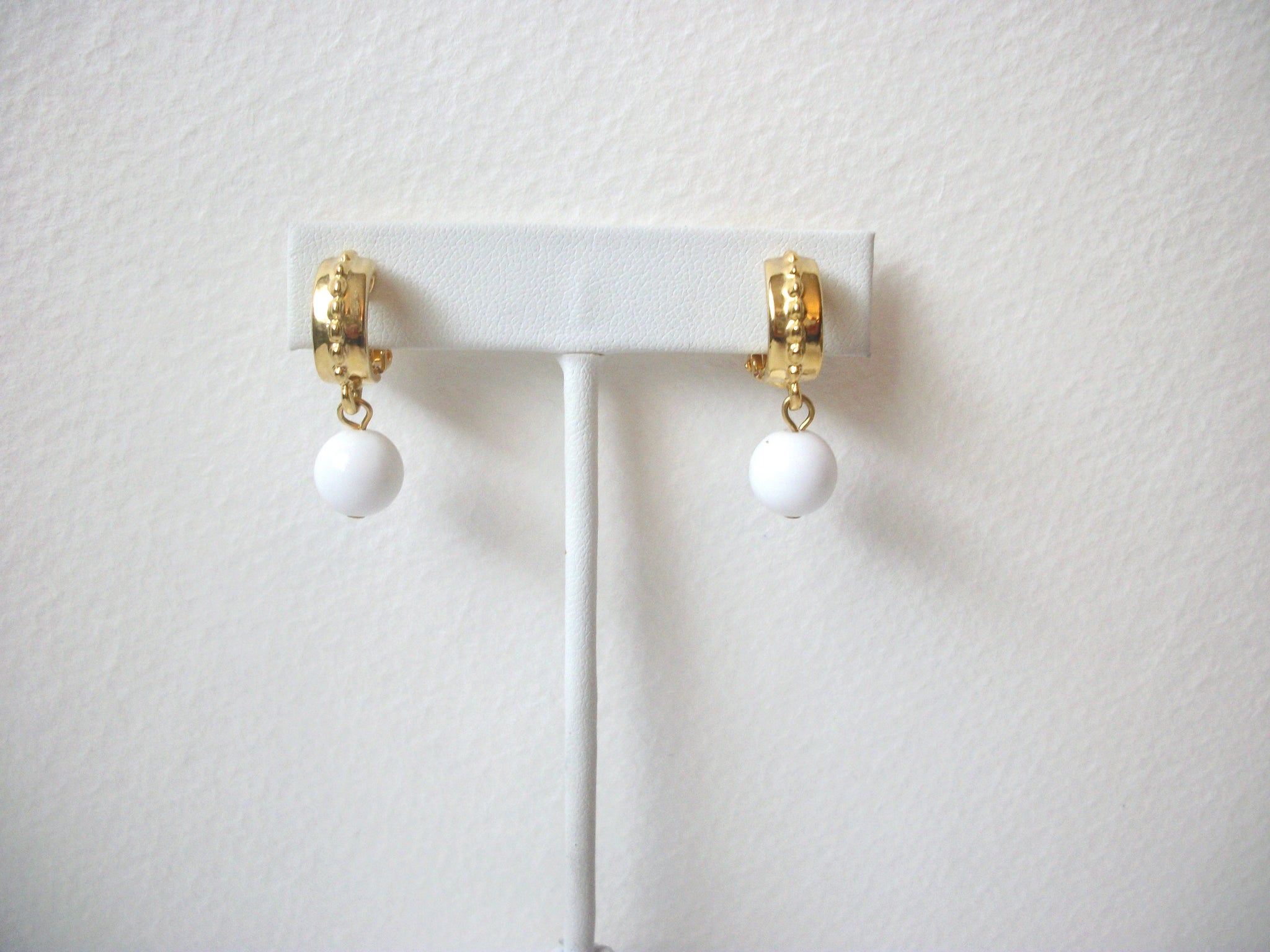 Retro Gold White Dangle Earrings 120320
