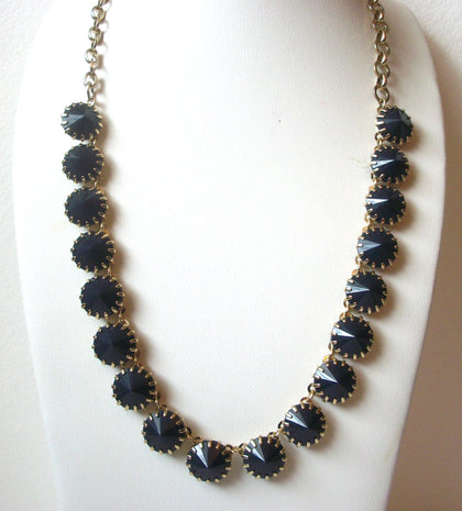 Vintage J CREW Gold Toned Prong Set Black Necklace 120320