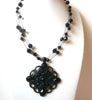 Vintage Designer Black Ornate Glass Rhinestone Necklace 120320