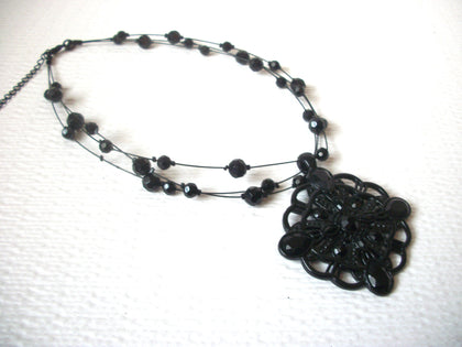 Vintage Designer Black Ornate Glass Rhinestone Necklace 120320